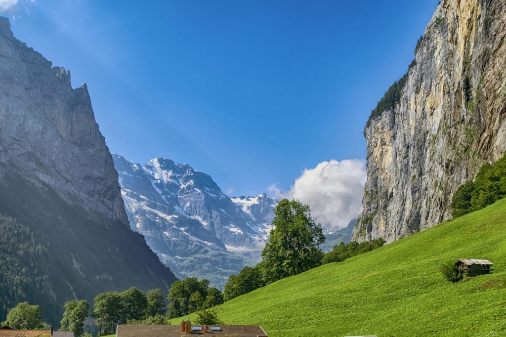 Scenic view along private chauffeur route from Paris to Lauterbrunnen valley in Switzerland