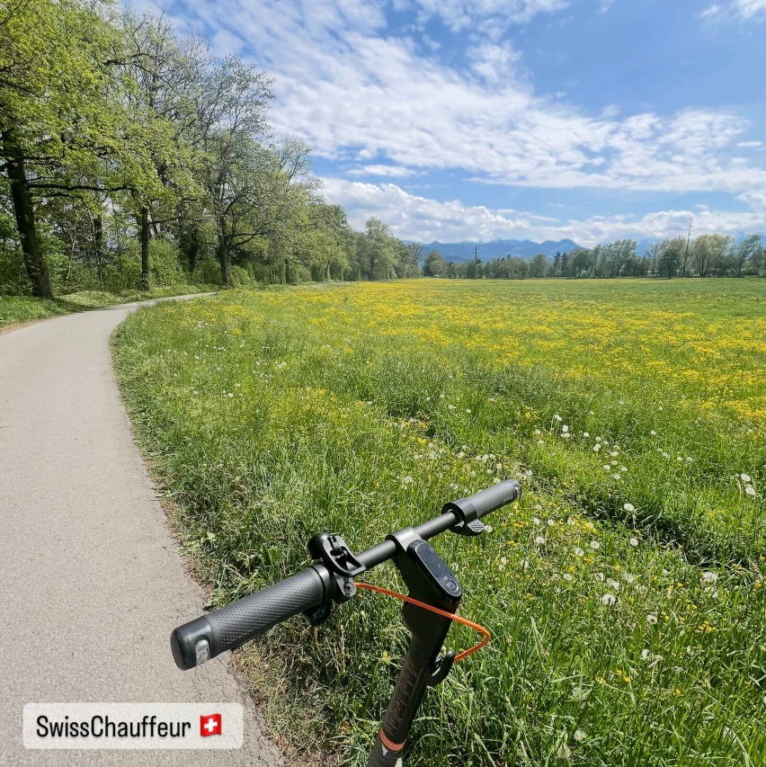 Swiss luxury chauffeur service with child seats, scooters, and private boat options