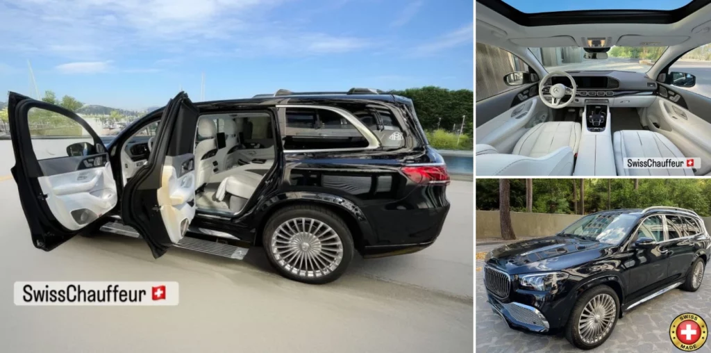 Interior and exterior view of Mercedes-Maybach GLS used by SwissChauffeur