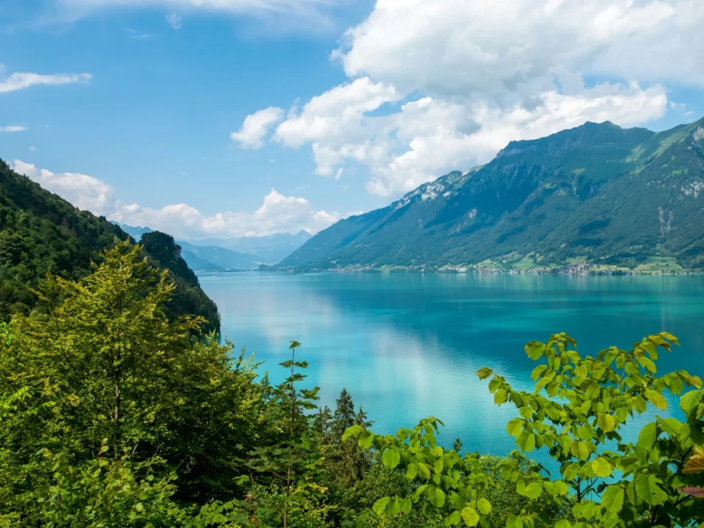 Luxury car for private lake tours in Switzerland with scenic view