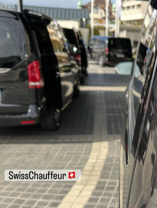 Fleet of Mercedes vans in Interlaken operated by SwissChauffeur