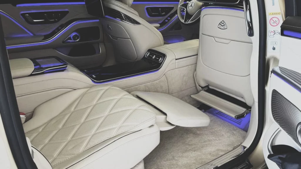 Mercedes-Benz S-Class Long Maybach interior for luxury chauffeur service in Switzerland