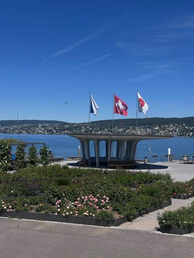 Lake Zurich chauffeur service with lakeside views, gardens, boats, and the Swiss Alps